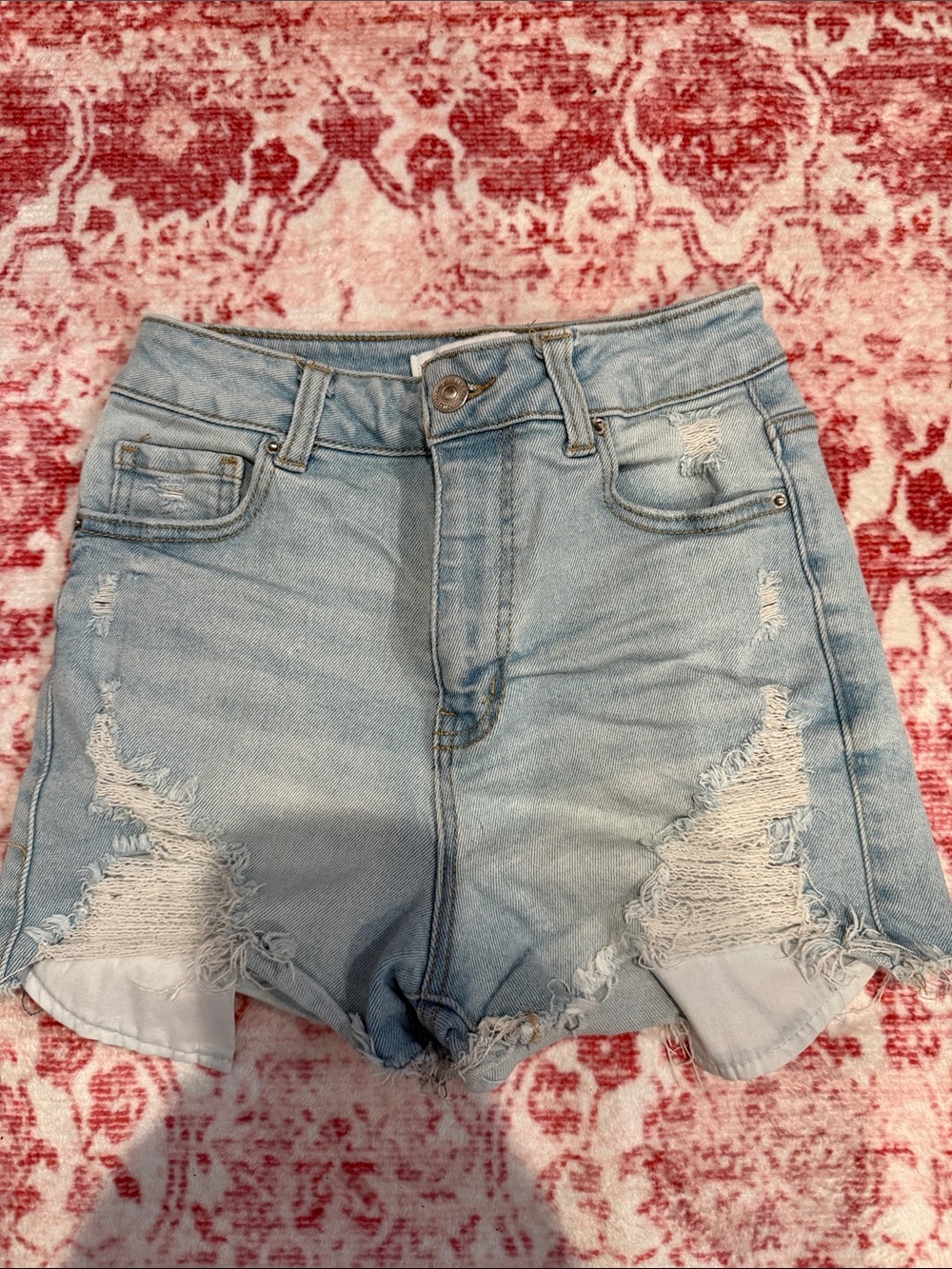 Wax Jean Light Blue Distressed High-Rise Denim Shorts